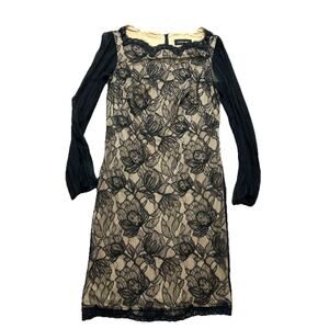 Tadashi Shoji Dress Size 12 Black Lacy Sheer Balloon Sleeve - Read Description